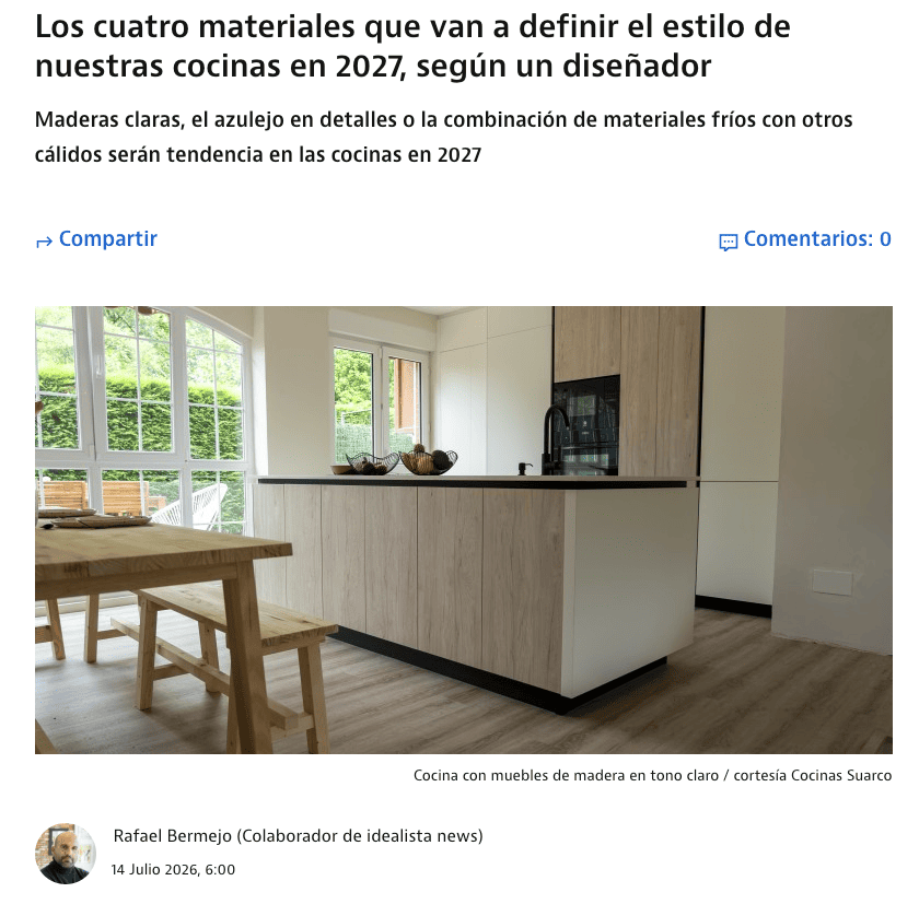4 materiales tendencia para cocinas en 2026. Aparición en Idealista